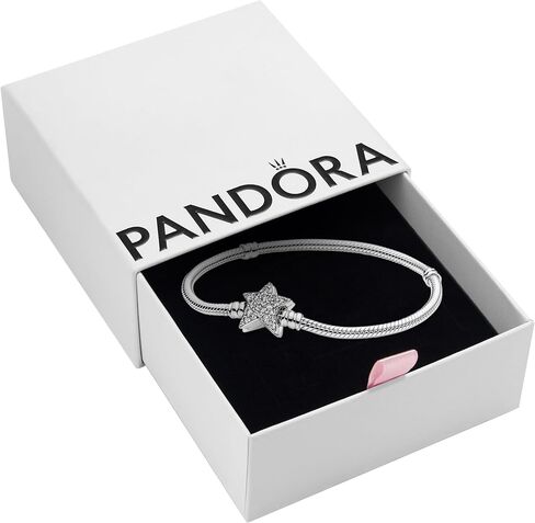 Pandora Moments Asymmetric Star Clasp Snake Chain Bracelet - Charm Bracelet for Women - Gift for Her - Sterling Silver with Clear Cubic Zirconia, With Gift Box in Saudi Arabia