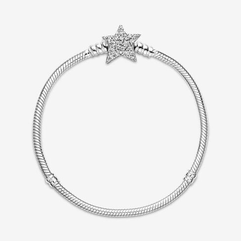 Pandora Moments Asymmetric Star Clasp Snake Chain Bracelet - Charm Bracelet for Women - Gift for Her - Sterling Silver with Clear Cubic Zirconia, With Gift Box in Saudi Arabia