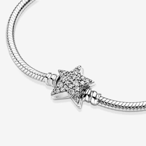 Pandora Moments Asymmetric Star Clasp Snake Chain Bracelet - Charm Bracelet for Women - Gift for Her - Sterling Silver with Clear Cubic Zirconia, With Gift Box in Saudi Arabia