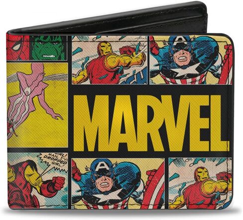 Buckle-Down Men's Marvel Wallet, Bifold, Retro Comic Panels Blocks, Vegan Leather, 4.0" x 3.5" in Saudi Arabia
