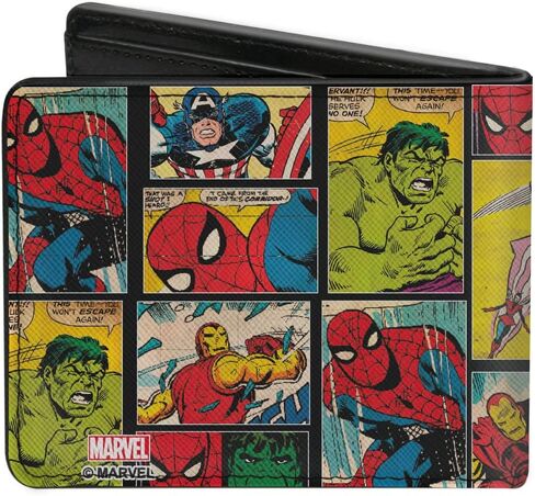 Buckle-Down Men's Marvel Wallet, Bifold, Retro Comic Panels Blocks, Vegan Leather, 4.0" x 3.5" in Saudi Arabia