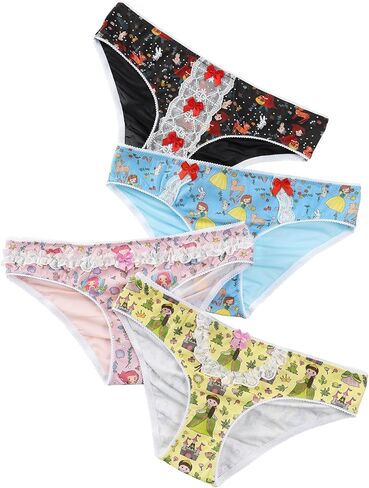 Littleforbig Women's Ladies Soft Cotton Underwear Comfortable Hipster Briefs Fairytale Princess 4 Pack Panties Set in Saudi Arabia