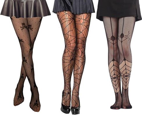 جوارب نسائية من KADBLE، جوارب شبكية ضيقة على شكل جمجمة، شبكة صيد السمك، زي الهالوين، 3 أزواج in Kuwait