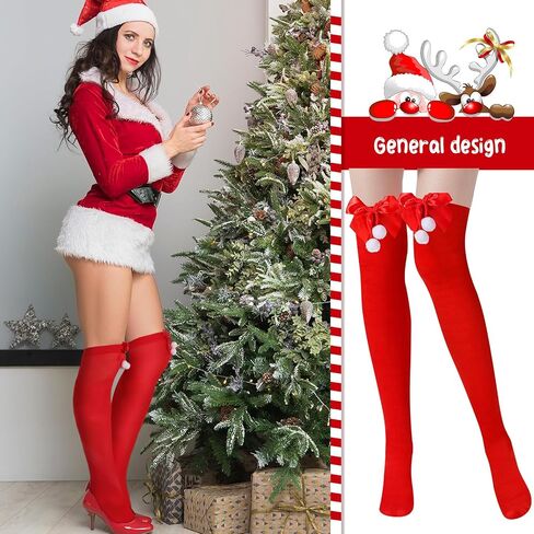 Seewey 8 Pairs Christmas Striped Thigh High Socks for Women Teen Girls Knee High Socks Bulk Christmas Socks with Santa Claus Bow Novelty Candy Cane over Knee Stockings for Xmas Gifts Cosplay Halloween in Saudi Arabia