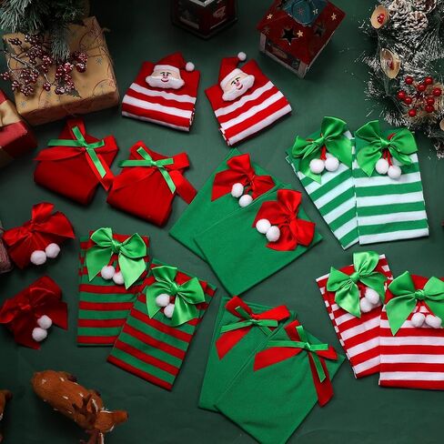 Seewey 8 Pairs Christmas Striped Thigh High Socks for Women Teen Girls Knee High Socks Bulk Christmas Socks with Santa Claus Bow Novelty Candy Cane over Knee Stockings for Xmas Gifts Cosplay Halloween in Saudi Arabia