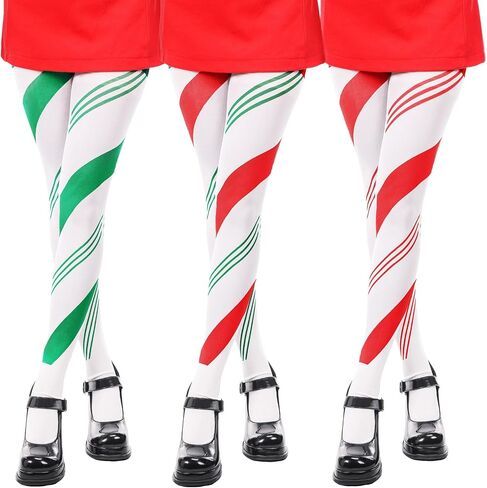 Liitrsh 3 Pairs Christmas Striped Tights, Full Length Tights Xmas Holiday Striped Leggings Colorful Tights Red and Green High Striped Stockings Spandex Tights for Christmas Costume Accessory, One Size in Saudi Arabia