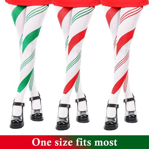 Liitrsh 3 Pairs Christmas Striped Tights, Full Length Tights Xmas Holiday Striped Leggings Colorful Tights Red and Green High Striped Stockings Spandex Tights for Christmas Costume Accessory, One Size in Saudi Arabia