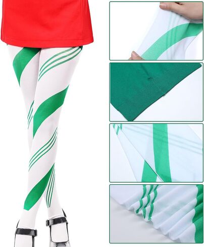 Liitrsh 3 Pairs Christmas Striped Tights, Full Length Tights Xmas Holiday Striped Leggings Colorful Tights Red and Green High Striped Stockings Spandex Tights for Christmas Costume Accessory, One Size in Saudi Arabia