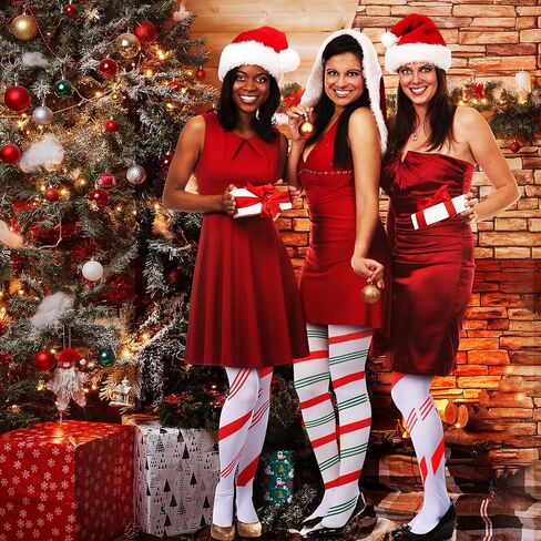 Liitrsh 3 Pairs Christmas Striped Tights, Full Length Tights Xmas Holiday Striped Leggings Colorful Tights Red and Green High Striped Stockings Spandex Tights for Christmas Costume Accessory, One Size in Saudi Arabia