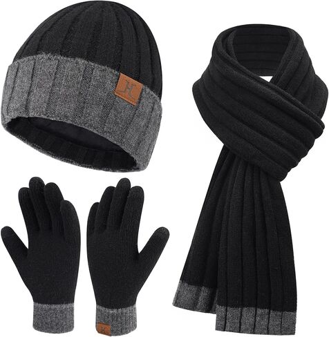 مجموعة قفازات نسائية شتوية دافئة تعمل باللمس مع قبعة جمجمة مبطنة بالصوف in Kuwait
