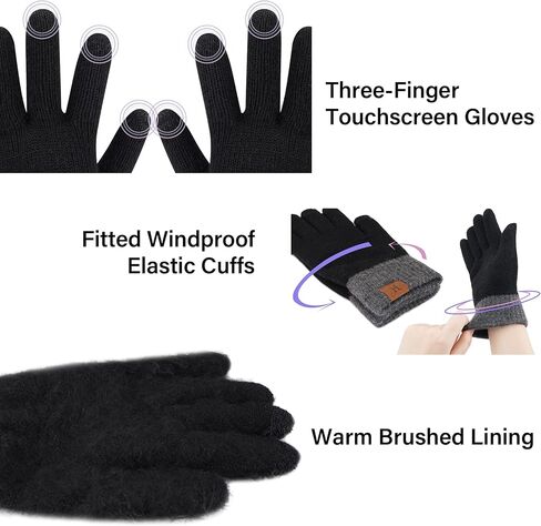 مجموعة قفازات نسائية شتوية دافئة تعمل باللمس مع قبعة جمجمة مبطنة بالصوف in Kuwait