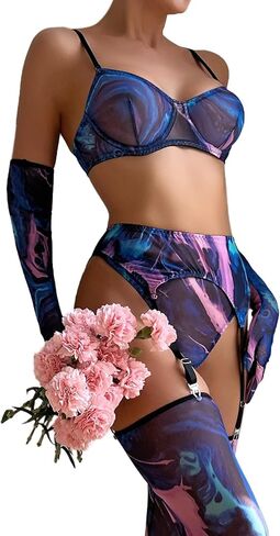 Women Sexy Lingerie Strap Lace Teddy Babydoll Sheer Bralette and Panty Set in Kuwait