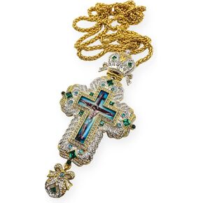 Nazareth Store 18K Gold Plated Pectoral Cross Multi Zircons Crystallized Elements Christian Priest Bishop Large Crucifix Pendant with Necklace 24" in Saudi Arabia