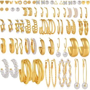 XingMei Story 36-Pairs Gold Earrings Set for Women & Girls - Lightweight Pearl Chain Link Stud Drop Dangle, Hoop & Stud Earrings Multipack - Hypoallergenic, Fashionable, Birthday Party Jewelry Gift in Saudi Arabia