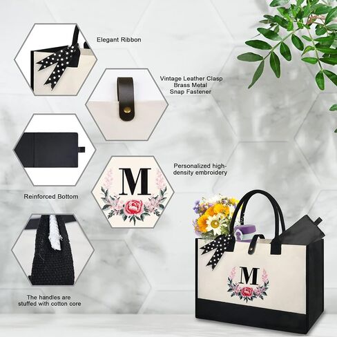 BeeGreen Birthday Gifts for Women, Personalized Gifts for Women w Magnetic Buckle & Inner Zipper Pockets Initial Canvas Tote Bag Embroidery Monogram Gifts for Women Mom Initial S in Saudi Arabia