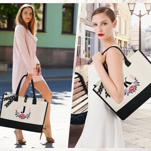 BeeGreen Birthday Gifts for Women, Personalized Gifts for Women w Magnetic Buckle & Inner Zipper Pockets Initial Canvas Tote Bag Embroidery Monogram Gifts for Women Mom Initial S in Saudi Arabia