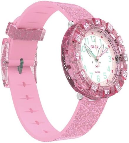 فليك فلاك ساعة يد كوارتز سويسرية بسوار سيليكون من كيدز جاردن ادفنتشر، بينك، 16 ساعة كاجوال (الموديل: ZFCSP095) in Kuwait