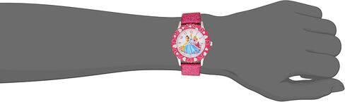 Disney Kids' W001801 Princess Stainless Steel Watch with Pink Glitter Faux Leather Band in Saudi Arabia