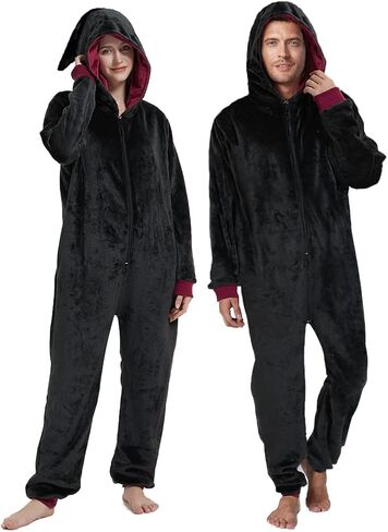 Unpifolov Men and Women Flannel Pajamas Four Magic College Styles Jumpsuit Couple Adult Sportswear Hooded Homewear in Kuwait
