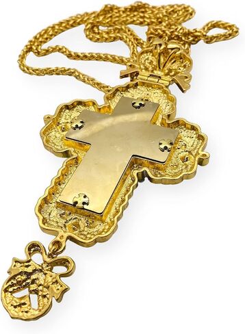 Nazareth Store 18K Gold Plated Pectoral Cross Multi Zircons Crystallized Elements Christian Priest Bishop Large Crucifix Pendant with Necklace 24" in Saudi Arabia