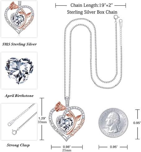 Iefil Gifts for Grandma - Birthstone Grandma Necklace, 925 Sterling Silver Rose Heart Pendant Birthstone Necklace for Grandma Mothers Day Christmas Birthday Gifts for Grandma Nana in Saudi Arabia
