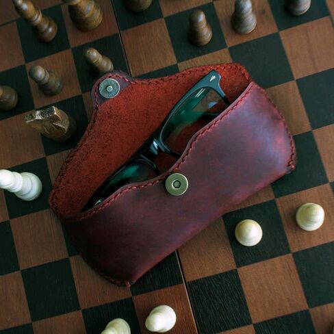 MyMesken Genuine Leather Eyeglasses & Sunglasses Case with Magnetic Snap Closure in Kuwait