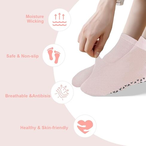 NuAngela Grip Socks Pilates Socks with Grips for Women Non Slip Yoga Socks for Barre Ballet Dance Hospital Barefoot Workout in Kuwait