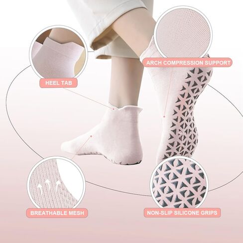 NuAngela Grip Socks Pilates Socks with Grips for Women Non Slip Yoga Socks for Barre Ballet Dance Hospital Barefoot Workout in Kuwait