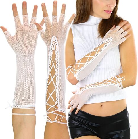 قفازات ToBeInStyle النسائية برباط للمعصم أو الكوع بطول شبكة صيد السمك بدون أصابع لتدفئة الذراع in Kuwait