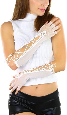 قفازات ToBeInStyle النسائية برباط للمعصم أو الكوع بطول شبكة صيد السمك بدون أصابع لتدفئة الذراع in Kuwait