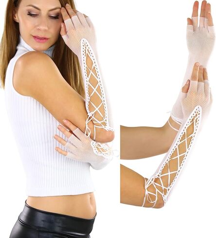 قفازات ToBeInStyle النسائية برباط للمعصم أو الكوع بطول شبكة صيد السمك بدون أصابع لتدفئة الذراع in Kuwait