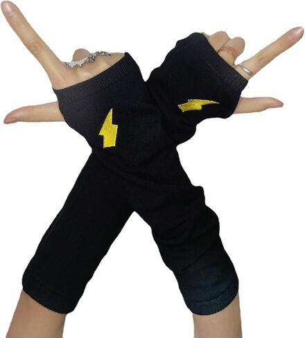 قفازات تدفئة الذراع النسائية القوطي بدون أصابع، قفازات النينجا البانك القمر والشمس البرق والتطريز in Kuwait