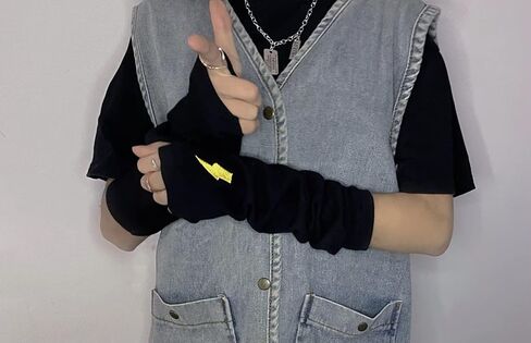 قفازات تدفئة الذراع النسائية القوطي بدون أصابع، قفازات النينجا البانك القمر والشمس البرق والتطريز in Kuwait