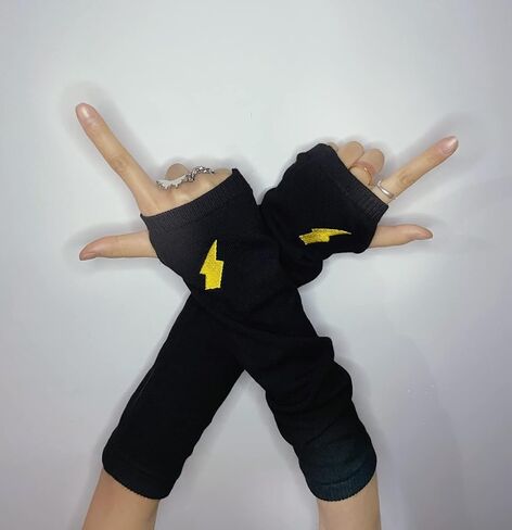 قفازات تدفئة الذراع النسائية القوطي بدون أصابع، قفازات النينجا البانك القمر والشمس البرق والتطريز in Kuwait