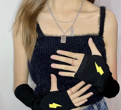 قفازات تدفئة الذراع النسائية القوطي بدون أصابع، قفازات النينجا البانك القمر والشمس البرق والتطريز in Kuwait