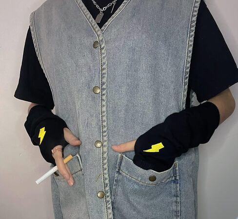 قفازات تدفئة الذراع النسائية القوطي بدون أصابع، قفازات النينجا البانك القمر والشمس البرق والتطريز in Kuwait