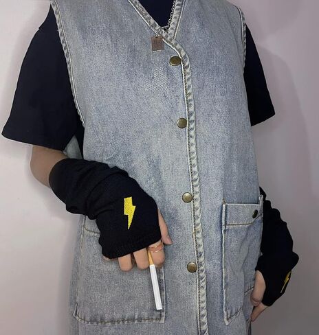 قفازات تدفئة الذراع النسائية القوطي بدون أصابع، قفازات النينجا البانك القمر والشمس البرق والتطريز in Kuwait