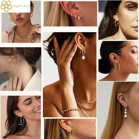 XingMei Story 36-Pairs Gold Earrings Set for Women & Girls - Lightweight Pearl Chain Link Stud Drop Dangle, Hoop & Stud Earrings Multipack - Hypoallergenic, Fashionable, Birthday Party Jewelry in Saudi Arabia