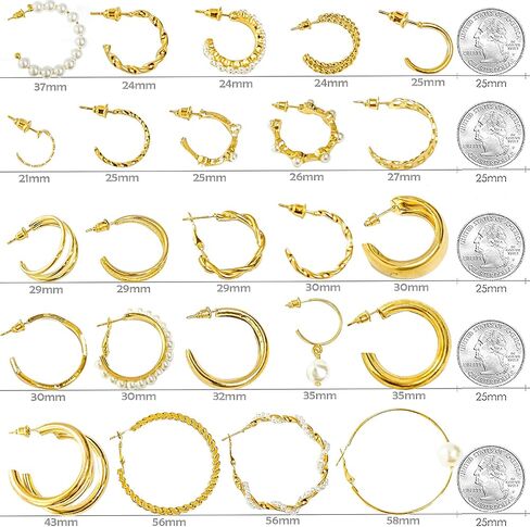XingMei Story 36-Pairs Gold Earrings Set for Women & Girls - Lightweight Pearl Chain Link Stud Drop Dangle, Hoop & Stud Earrings Multipack - Hypoallergenic, Fashionable, Birthday Party Jewelry in Saudi Arabia