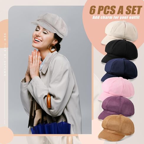 Cindeer 6 Pcs Women Newsboy Cap Warm Wool Visor Beret Hats Soft Newsboy Hats for Women Vintage Baker Boy Hat for Women Girls in Saudi Arabia