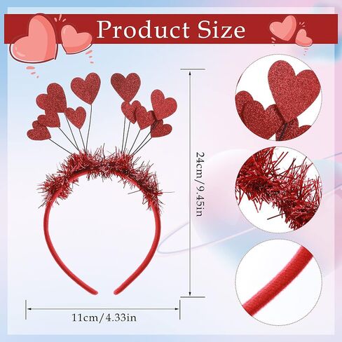 WLLHYF Sequins Heart Headband, Christmas Glitter Heart Hair Band Heart Shape Headband Valentine's Day Red Heart Head Bopper Hair Accessoires for Women Girls(red) in Saudi Arabia