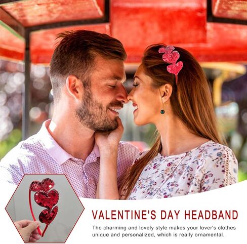 شريط راس لامع على شكل قلب لعيد الحب مزين بالترتر الاحمر لعيد الحب اكسسوارات شعر للبنات والنساء لحفلات اعياد الميلاد ورأس السنة الجديدة وحفلات الزفاف in Kuwait