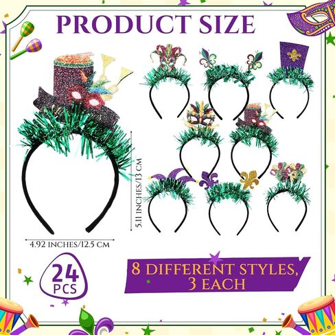 Hotop 24 Pieces Mardi Gras Party Favor Bulk 2024 Mardi Gras Deco Carnival Headbands for Kids Adult Women Men Mardi Gras Party Decoration in Saudi Arabia