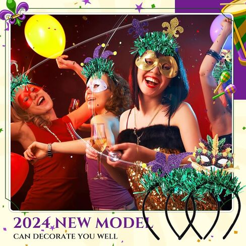 Hotop 24 Pieces Mardi Gras Party Favor Bulk 2024 Mardi Gras Deco Carnival Headbands for Kids Adult Women Men Mardi Gras Party Decoration in Saudi Arabia