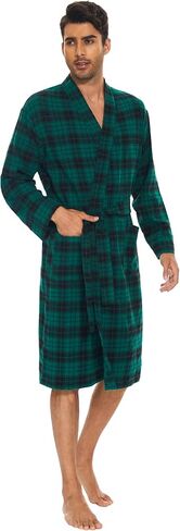 Men's Flannel Robe Knee Length Plaid Bathrobe in Saudi Arabia