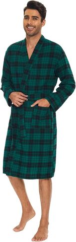 Men's Flannel Robe Knee Length Plaid Bathrobe in Saudi Arabia