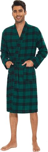 Men's Flannel Robe Knee Length Plaid Bathrobe in Saudi Arabia