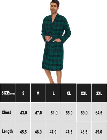 Men's Flannel Robe Knee Length Plaid Bathrobe in Saudi Arabia