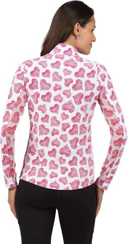 IBKUL Athleisure Wear Sun Protective UPF 50+ Icefil Cooling Tech Scribble Hearts Print Long Sleeve Mock Neck Top – 10489 in Kuwait