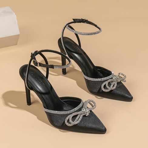 Amoji Women's Stilettos Rhinestone High Heels 4'' Pumps Ankle Strappy for Wedding Party Dressing Dress Shoes 308 in Kuwait